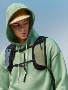 Caldwick 1pc Loose-Fit Men's Mountain And Slogan Print Hoodie With Thermal Lining, Pocket And Drawstring , Fall Winter - Mint Green - View 6