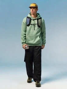 Caldwick 1pc Loose-Fit Men's Mountain And Slogan Print Hoodie With Thermal Lining, Pocket And Drawstring , Fall Winter - Mint Green - View 7