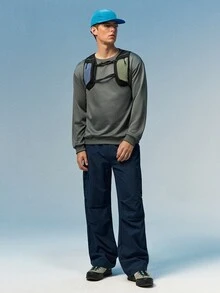 Caldwick 男士休闲纯色圆领卫衣，春秋季长袖上衣 - 深灰色 - 查看 7