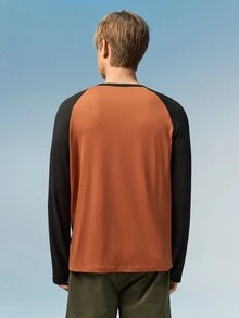 Caldwick 男士休闲运动拼色插肩袖半扣 T 恤 - 駝色 - 查看 3