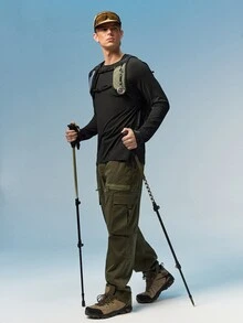 Caldwick 男士春秋纯色素色圆领插肩袖长袖休闲T恤，男友礼物，秋季 - 黑色 - 查看 2