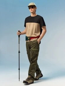 Men Two Tone Casual Color Block Short Sleeve Tee, For Going Out,, For Husband - Khaki - View 7