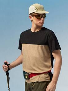 Men Two Tone Casual Color Block Short Sleeve Tee, For Going Out,, For Husband - Khaki - View 4