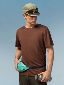 Caldwick Men's Solid Color Round Neck Short Sleeve T-Shirt - Coffee Brown - View 1