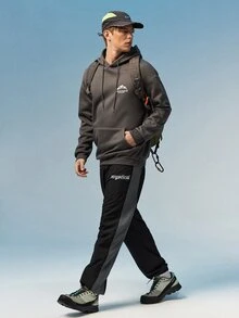 Caldwick 男士拼色抽繩腰休閒運動長褲，寬鬆健身褲，輕量黑色 - 黑色 - 查看 7