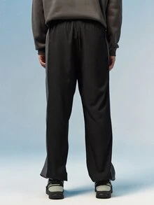 Caldwick 男士拼色抽繩腰休閒運動長褲，寬鬆健身褲，輕量黑色 - 黑色 - 查看 3