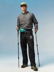 Caldwick Multi-Pocket Cargo Pants, Men's Letter Print Loose Straight Leg Sweatpants, Gym Sports Black - Black - View 2