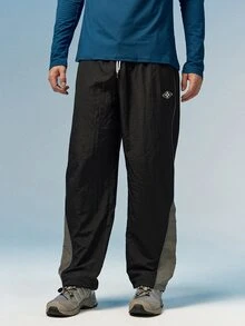 Men's Letter Print Drawstring Waist Contrast Color Active Pants Fall Breathable Sweat Pants, Gym Sports - Grey - View 1