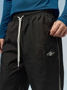 Men's Letter Print Drawstring Waist Contrast Color Active Pants Fall Breathable Sweat Pants, Gym Sports - Grey - View 6
