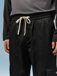 Caldwick Men's Casual Solid Color Cargo Pants With Flap Pockets And Side Pockets, For Fall - Black - View 5