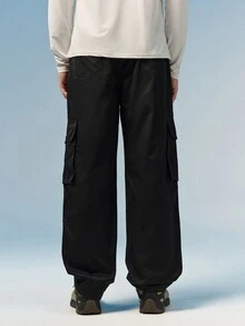 Caldwick Men's Casual Solid Color Cargo Pants With Flap Pockets And Side Pockets, For Fall - Black - View 3