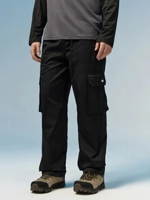 Caldwick Men's Casual Solid Color Cargo Pants With Flap Pockets And Side Pockets, For Fall - Black - View 1