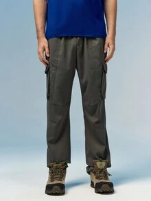 Caldwick Loose Men's Flap Pocket Side Drawstring Waist Cargo Pants - Dark Grey - View 5