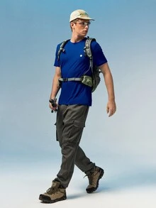 Caldwick Loose Men's Flap Pocket Side Drawstring Waist Cargo Pants - Dark Grey - View 2