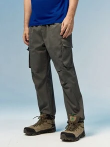Caldwick Loose Men's Flap Pocket Side Drawstring Waist Cargo Pants - Dark Grey - View 1