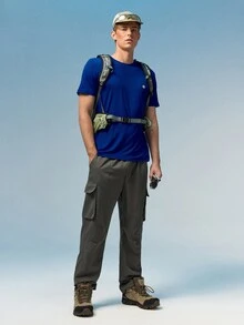 Caldwick Loose Men's Flap Pocket Side Drawstring Waist Cargo Pants - Dark Grey - View 8