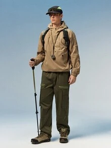 Caldwick 秋季宽松男士工装裤，带翻盖和侧袋 - 軍綠色 - 查看 7