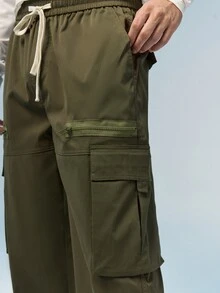 Caldwick 秋季宽松男士工装裤，带翻盖和侧袋 - 軍綠色 - 查看 6