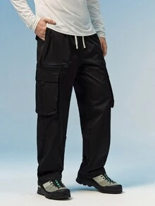 Caldwick 宽松男士翻盖口袋侧边工装裤 - 黑色 - 查看 6