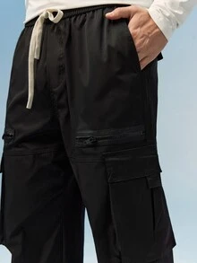 Caldwick 宽松男士翻盖口袋侧边工装裤 - 黑色 - 查看 7