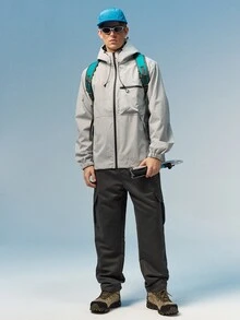 Caldwick 男士连帽抽绳软壳防风夹克，运动休闲两相宜，正面大口袋，侧边拉链口袋，适合日常穿着，百搭流行款。 - 淺灰色 - 查看 3