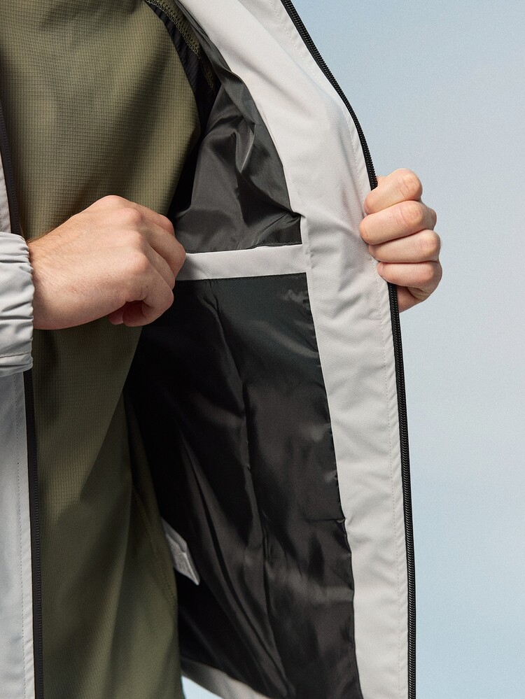 Caldwick Men's Hooded Drawstring Soft Shell Windbreaker Jacket, Sports & Casual, Front Large Pocket, Zipper Side Pockets, Suitable For Daily Wear, Versatile & Popular Jacket - Light Grey - View 8