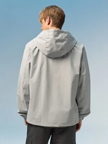 Caldwick 男士连帽抽绳软壳防风夹克，运动休闲两相宜，正面大口袋，侧边拉链口袋，适合日常穿着，百搭流行款。 - 淺灰色 - 查看 4