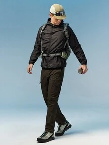 Caldwick 1件裝男士輕量連帽多口袋戶外運動夾克，適合夏季、海灘、釣魚、跑步、騎單車、休閒戶外運動穿著，黑色 - 黑色 - 查看 3