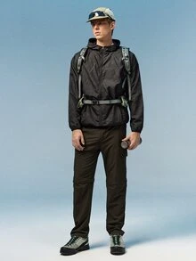 Caldwick 1件裝男士輕量連帽多口袋戶外運動夾克，適合夏季、海灘、釣魚、跑步、騎單車、休閒戶外運動穿著，黑色 - 黑色 - 查看 11