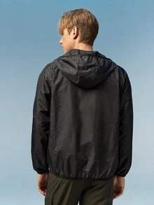 Caldwick 1件裝男士輕量連帽多口袋戶外運動夾克，適合夏季、海灘、釣魚、跑步、騎單車、休閒戶外運動穿著，黑色 - 黑色 - 查看 4