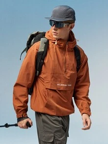 Caldwick 男士长袖休闲拼接抽绳连帽夹克，春秋季外套 - 棕色 - 查看 10