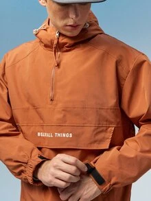 Caldwick 男士长袖休闲拼接抽绳连帽夹克，春秋季外套 - 棕色 - 查看 7
