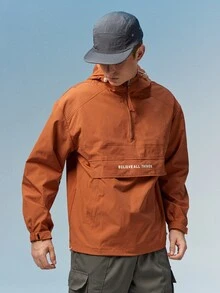 Caldwick 男士长袖休闲拼接抽绳连帽夹克，春秋季外套 - 棕色 - 查看 5