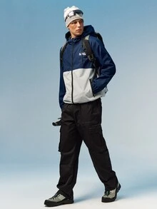 Caldwick 宽松男士长袖双色字母印花抽绳连帽户外防风夹克，秋季款 - 彩色 - 查看 8