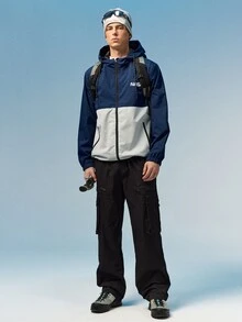 Caldwick 宽松男士长袖双色字母印花抽绳连帽户外防风夹克，秋季款 - 彩色 - 查看 2