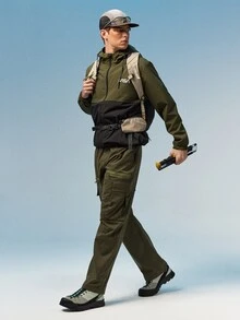 Caldwick Outerwear Pria Kolor Kantong Zip Huruf Blok Warna Casual - Hijau Tentara - View 9