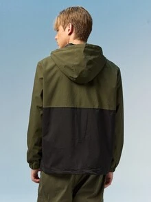 Caldwick Outerwear Pria Kolor Kantong Zip Huruf Blok Warna Casual - Hijau Tentara - View 3