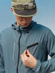 Caldwick Men's Letter Print Long Sleeve Zip Front Drawstring Hooded Sports Jacket Green Jacket  Hiking Jacket Men Zip Up Athletic Jacket Jacket Sport - Dusty Blue - View 6