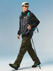 Caldwick 男士长袖休闲运动风撞色字母印花拉链抽绳连帽外套，适合春秋季穿着。 - 灰色 - 查看 8