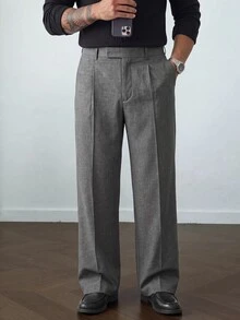 HUEFORM Men's Lazy Chic Vintage Old Money Style Floral Pattern Dark Grey Slim Fit Tapered Casual Pants For Home And Commute - Dark Grey - View 1