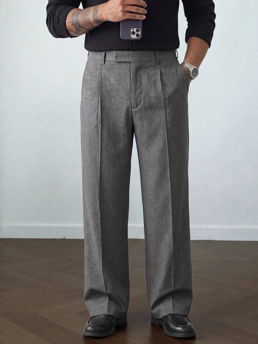 HUEFORM Men's Lazy Chic Vintage Old Money Style Floral Pattern Dark Grey Slim Fit Tapered Casual Pants For Home And Commute - Dark Grey - View 1