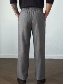 HUEFORM Men's Lazy Chic Vintage Old Money Style Floral Pattern Dark Grey Slim Fit Tapered Casual Pants For Home And Commute - Dark Grey - View 2