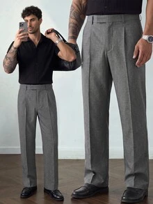 HUEFORM Men's Lazy Chic Vintage Old Money Style Floral Pattern Dark Grey Slim Fit Tapered Casual Pants For Home And Commute - Dark Grey - View 5