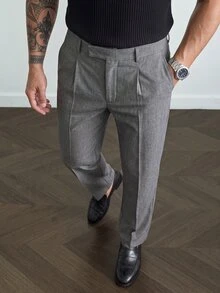 HUEFORM Men's Lazy Chic Vintage Old Money Style Floral Pattern Dark Grey Slim Fit Tapered Casual Pants For Home And Commute - Dark Grey - View 4