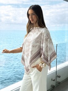 Aloruh Women's Spring/Summer Scoop Neck Scarf Blouse, Suitable For Vacation, Date Vacation, Beach, Seaside,Summer Top Beige Romantic - Multicolor - View 4