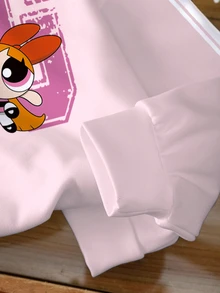 THE POWERPUFF GIRLS X SHEIN 女童秋季休閒卡通印花運動衫 - 白色 - 查看 5