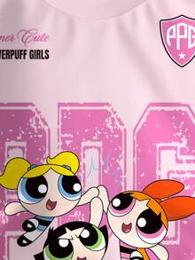 THE POWERPUFF GIRLS X SHEIN 女童秋季休閒卡通印花運動衫 - 白色 - 查看 4