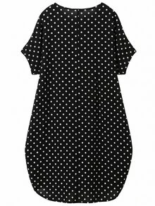 Linhara Plus Size Women's Round Neck Short Sleeve Casual Comfortable Dress, Suitable For Daily Commute - Multicolor - View 2