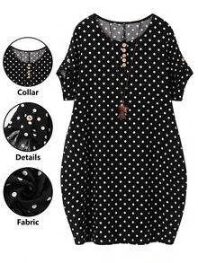 Linhara Plus Size Women's Round Neck Short Sleeve Casual Comfortable Dress, Suitable For Daily Commute - Multicolor - View 1