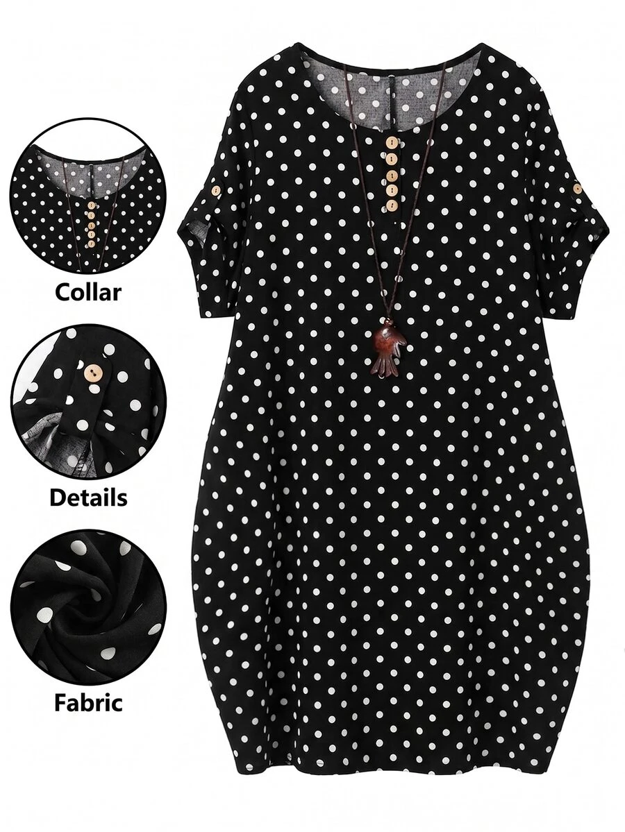 Linhara Plus Size Women's Round Neck Short Sleeve Casual Comfortable Dress, Suitable For Daily Commute - Multicolor - View 1